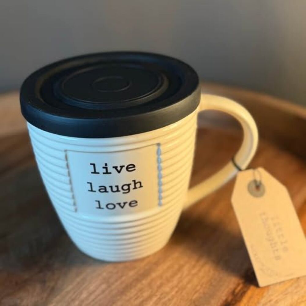 The Old Pottery Company Live Laugh Love Oversized Mug with lid~20 oz